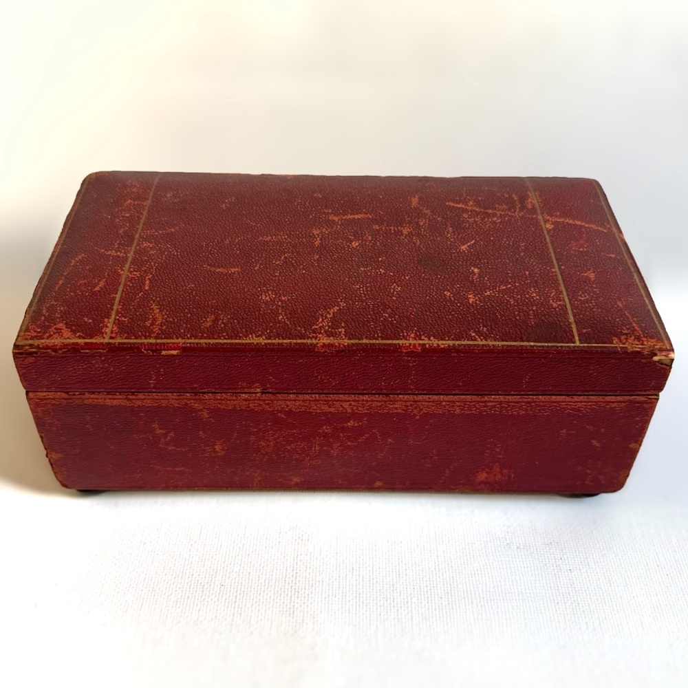 Vtg Thorens Red Burgundy Leather Jewelry Music Box Swiss Movement Repair Display